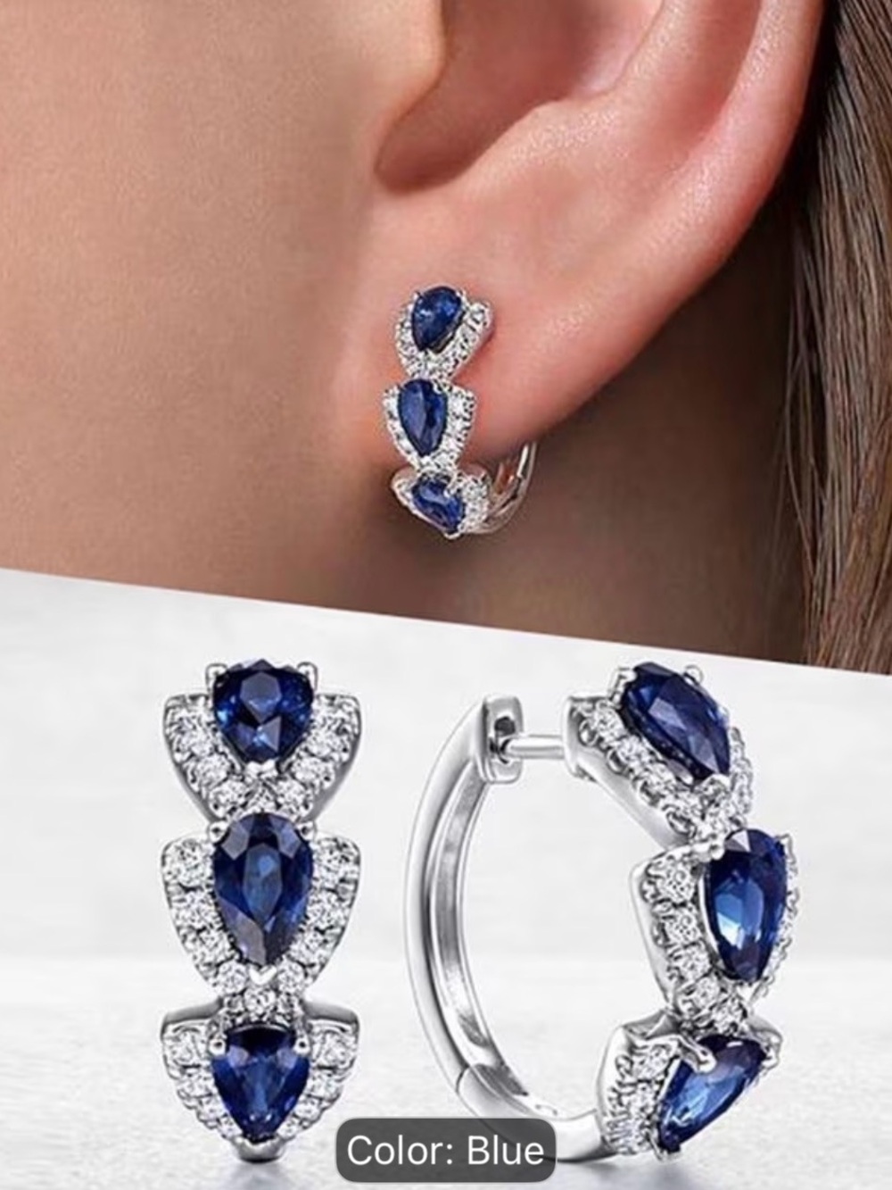 Blue zirconia Halo Hoop Earrings - Women Jewelry